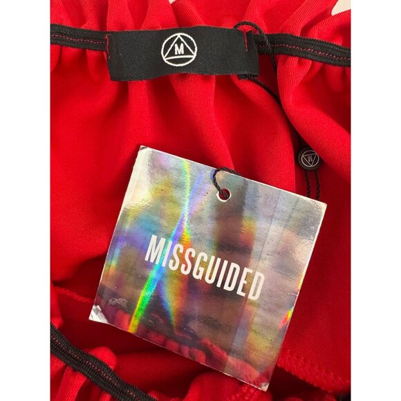 NWT MISSGUIDED Off-The-Shoulder Medium Red Ruffle Thong Bodysuit Flirty Stretch - Picture 2 of 10